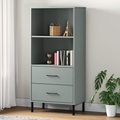vidaXL Bücherregal OSLO mit 2 Schubladen Grau 60x35x128,5cm Massivholz