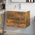 vidaXL, vidaXL Waschbeckenschrank mit Einbaubecken Räuchereiche Holzwerkstoff