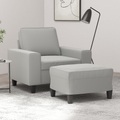 vidaXL Sessel mit Hocker Hellgrau 60 cm Mikrofasergewebe