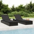 vidaXL Sonnenliege mit Tisch Schwarz Poly Rattan