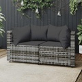 vidaXL Garten-Ecksofas mit Kissen 2 Stk. Grau Poly Rattan