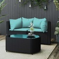 vidaXL 3-tlg. Garten-Lounge-Set mit Kissen Schwarz Poly Rattan