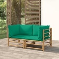 vidaXL Garten-Ecksofas mit Grünen Kissen 2 Stk. Bambus