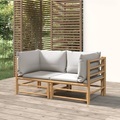 vidaXL Garten-Ecksofas mit Hellgrauen Kissen 2 Stk. Bambus
