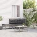 vidaXL 3-tlg. Garten-Lounge-Set mit Kissen Grau Poly Rattan