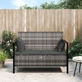 vidaXL Gartenbank 2-Sitzer mit Kissen Grau Poly Rattan