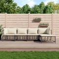 vidaXL 5-tlg. Garten-Lounge-Set mit Kissen Anthrazit Poly Rattan