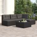vidaXL 4-tlg. Garten-Lounge-Set mit Kissen Schwarz Poly Rattan