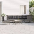 vidaXL 7-tlg. Garten-Lounge-Set mit Kissen Grau Poly Rattan