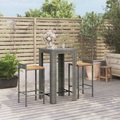vidaXL 3-tlg. Gartenbar-Set Grau Poly Rattan & Massivholz Akazie