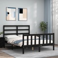 vidaXL Massivholzbett mit Kopfteil Schwarz 140x190 cm