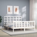 vidaXL Massivholzbett mit Kopfteil Weiß 160x200 cm