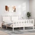 vidaXL Massivholzbett mit Kopfteil Weiß 160x200 cm