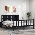 vidaXL Massivholzbett mit Kopfteil Schwarz 5FT King Size
