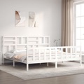 vidaXL Massivholzbett mit Kopfteil Weiß 200x200 cm