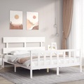 vidaXL Massivholzbett mit Kopfteil Weiß 160x200 cm