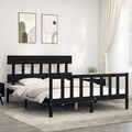 vidaXL Massivholzbett mit Kopfteil Schwarz 5FT King Size