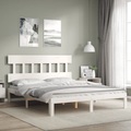 vidaXL Massivholzbett mit Kopfteil Weiß 5FT King Size
