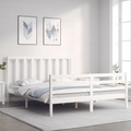 vidaXL Massivholzbett mit Kopfteil Weiß 160x200 cm