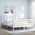 vidaXL Massivholzbett mit Kopfteil Weiß 5FT King Size