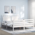 vidaXL Massivholzbett mit Kopfteil Weiß 5FT King Size