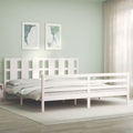 vidaXL Massivholzbett mit Kopfteil Weiß 6FT Super King