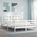 vidaXL Massivholzbett mit Kopfteil Weiß 160x200 cm