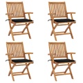 vidaXL Klappbare Gartenstühle mit Kissen 4 Stk. Massivholz Teak