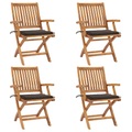 vidaXL Klappbare Gartenstühle mit Kissen 4 Stk. Massivholz Teak