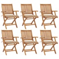 vidaXL Klappbare Gartenstühle mit Kissen 6 Stk. Massivholz Teak