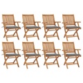 vidaXL Klappbare Gartenstühle mit Kissen 8 Stk. Massivholz Teak