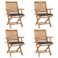 vidaXL Klappbare Gartenstühle mit Kissen 4 Stk. Massivholz Teak