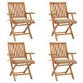 vidaXL Klappbare Gartenstühle mit Kissen 4 Stk. Massivholz Teak