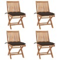 vidaXL Klappbare Gartenstühle mit Kissen 4 Stk. Massivholz Teak