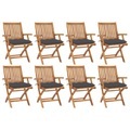 vidaXL Klappbare Gartenstühle mit Kissen 8 Stk. Massivholz Teak