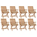vidaXL Klappbare Gartenstühle mit Kissen 8 Stk. Massivholz Teak