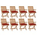 vidaXL Klappbare Gartenstühle mit Kissen 8 Stk. Massivholz Teak