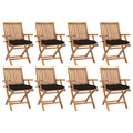 vidaXL Klappbare Gartenstühle mit Kissen 8 Stk. Massivholz Teak