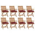 vidaXL Klappbare Gartenstühle mit Kissen 8 Stk. Massivholz Teak