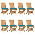 vidaXL Gartenstühle mit Hellblauen Kissen 8 Stk. Massivholz Teak