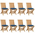vidaXL Gartenstühle mit Blauen Kissen 8 Stk. Massivholz Teak
