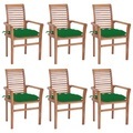 vidaXL Essstühle 6 Stk. mit Grünen Kissen Massivholz Teak