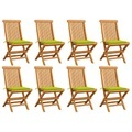vidaXL Gartenstühle mit Hellgrünen Kissen 8 Stk. Massivholz Teak
