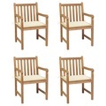 vidaXL Gartenstühle 4 Stk. mit Cremeweißen Kissen Massivholz Teak