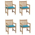 vidaXL Gartenstühle 4 Stk. mit Blauen Kissen Massivholz Teak
