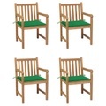vidaXL Gartenstühle 4 Stk. mit Grünen Kissen Massivholz Teak