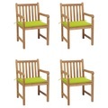 vidaXL Gartenstühle 4 Stk. mit Hellgrünen Kissen Massivholz Teak