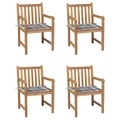 vidaXL Gartenstühle 4 Stk. Graue Karomuster-Kissen Massivholz Teak