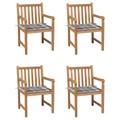 vidaXL Gartenstühle 4 Stk. Graue Karomuster-Kissen Massivholz Teak