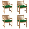 vidaXL Gartenstühle 4 Stk. mit Grünen Kissen Massivholz Teak